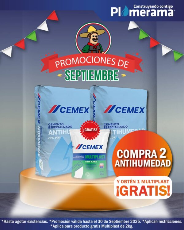 PROMOCION 2+1 CEMEX ANTIHUMEDAD Y MULTIPLAST 2KG DE REGALO